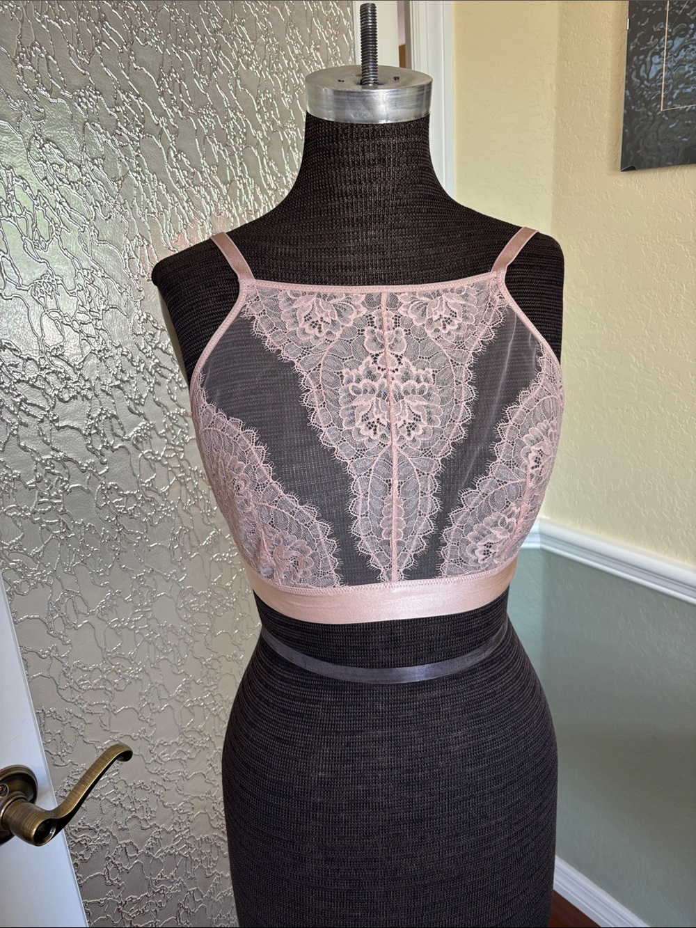 Soms Sheer Lace High-Neck Bralette - Light Pink NWOT.